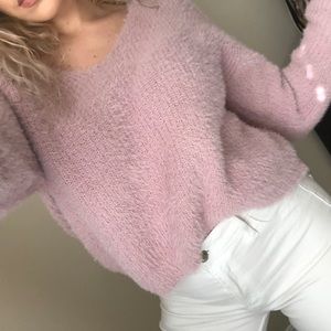 NWOT Fluffy Pink Cropped Sweater